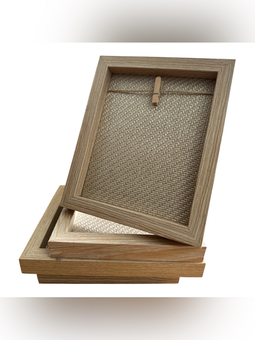 Wood Photo Frame Set of 4 with Woven Backing clothesline and pin 7.5 x 9 in - Picture 3 of 5